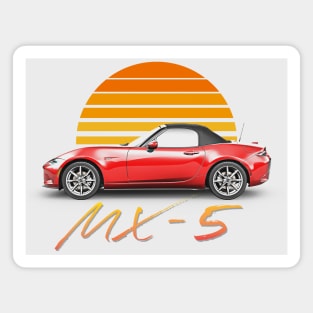 Mazda MX-5 (Red) / Retro Style Sunset Design Magnet